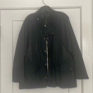 Navy Barbour jacket. Waxed finish with corduroy collar. Size m